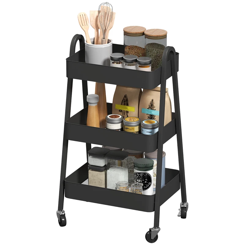 HOMCOM Three-Tier Storage Trolley - Black