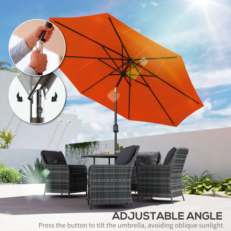 Outsunny 3 m Garden Parasol Umbrellas, Outdoor Sun Shade with 8 Ribs, Tilt and Crank Handle for Balcony, Bench, Garden, Orange