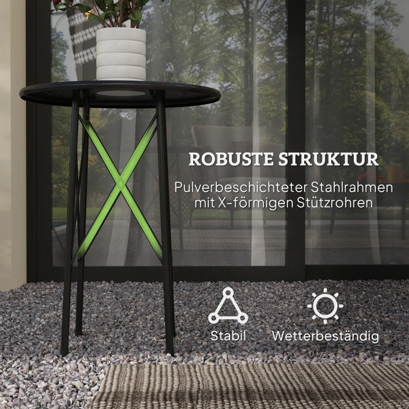 Outsunny Gartentisch, Runder Terrassentisch mit Blumenmuster, Stahl, Bistrotisch für drinnen und draußen, Schwarz