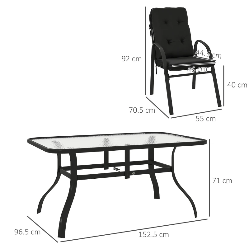 Outsunny Seven-Piece Garden Dining Set with Cushions - Black