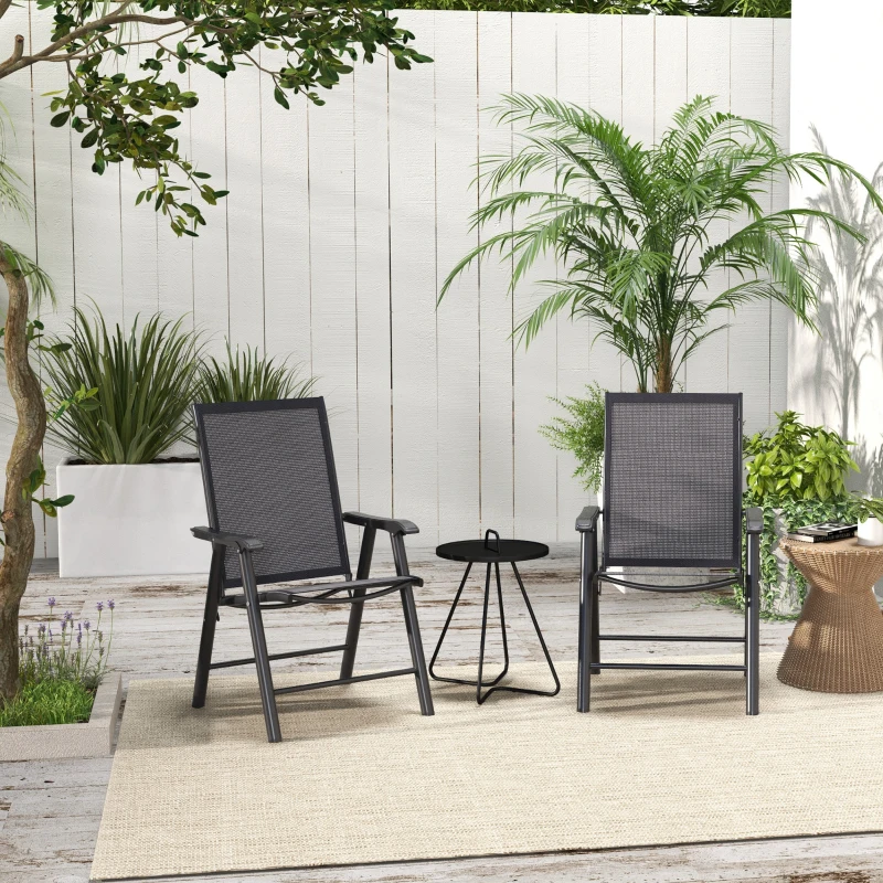 Outsunny Conjunto de 2 Sillas de Camping Plegables con Reposabrazos para Jardín Terraza Carga 110 kg 58x64x94 cm Gris Oscuro
