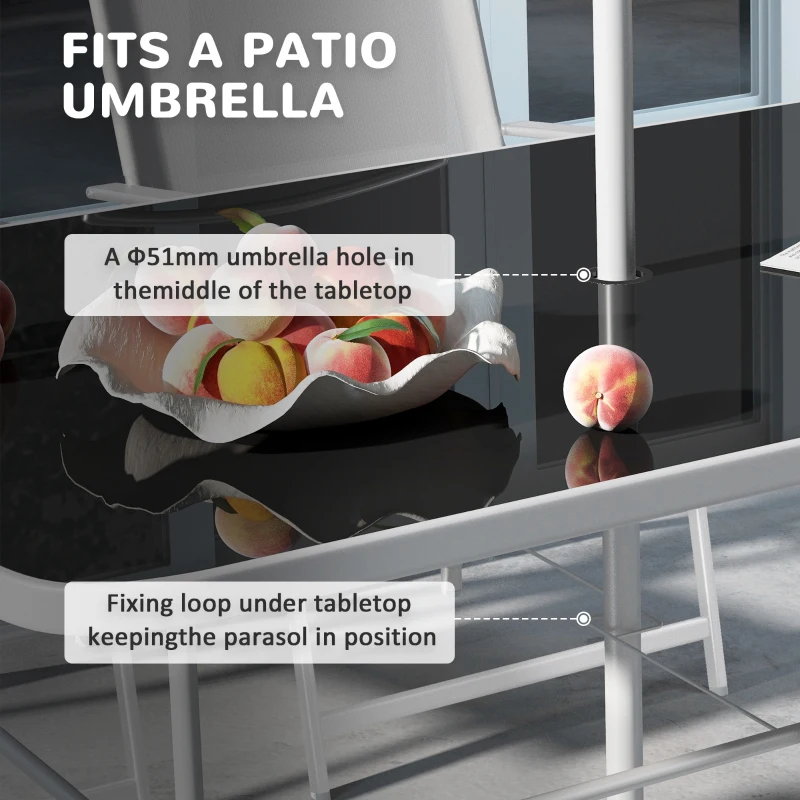 Outsunny Eight-Piece Garden Dining Set, with Chairs, Table and Parasol - Grey