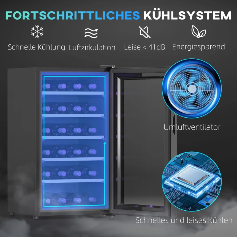 HOMCOM Wijnkoelkast voor 41 Flessen, 91 Liter Capaciteit, Drankenkoelkast met LED-Display en Touchscreen, Zwart(m-5)