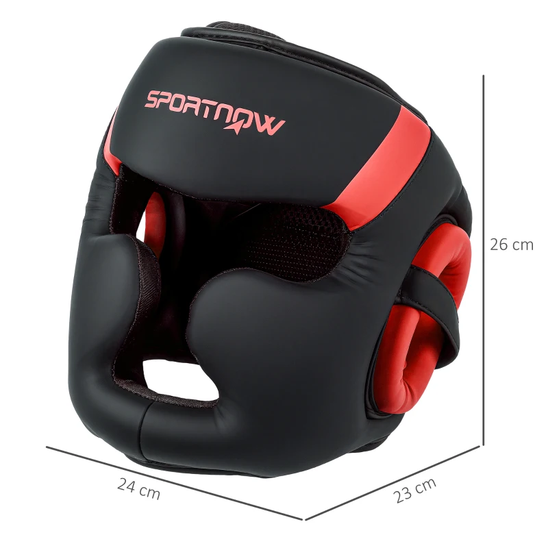 SPORTNOW Capacete de Boxe com Correia Ajustável Protetor de Cabeça para Artes Marciais Karate Tamanho L Vermelho e Preto