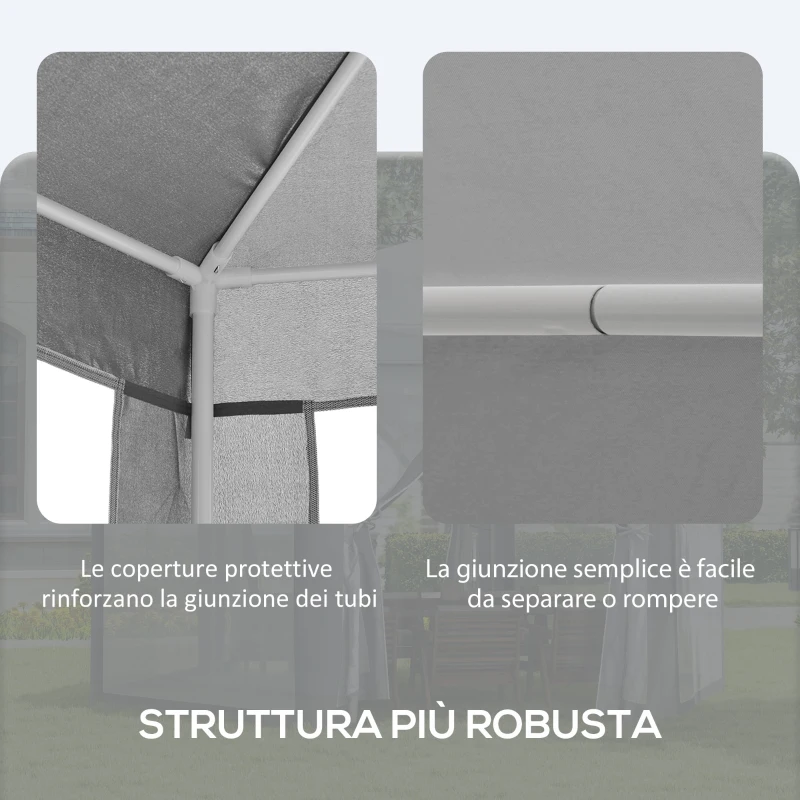 Outsunny Gazebo da Giardino Esagonale con Doppio Ingresso, in Metallo e Poliestere, 3.9x3.9x2.5 m, Grigio