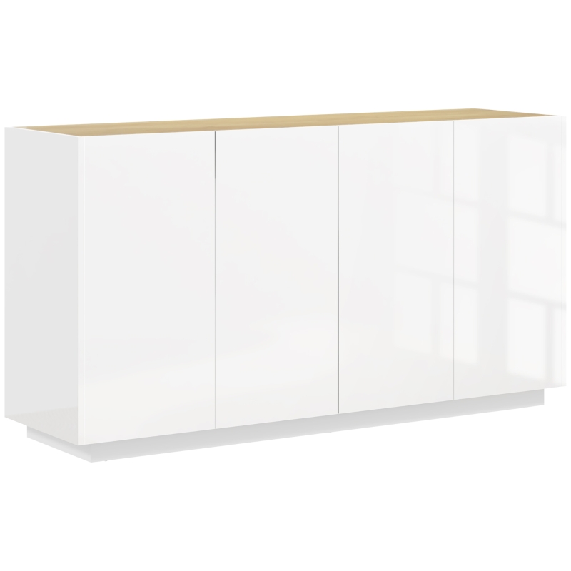 HOMCOM Credenza Moderna con Armadietti a 2 Ante, Chiusura Ammortizzata e Ripiani Regolabili, 140x40x75cm, Bianco Lucido