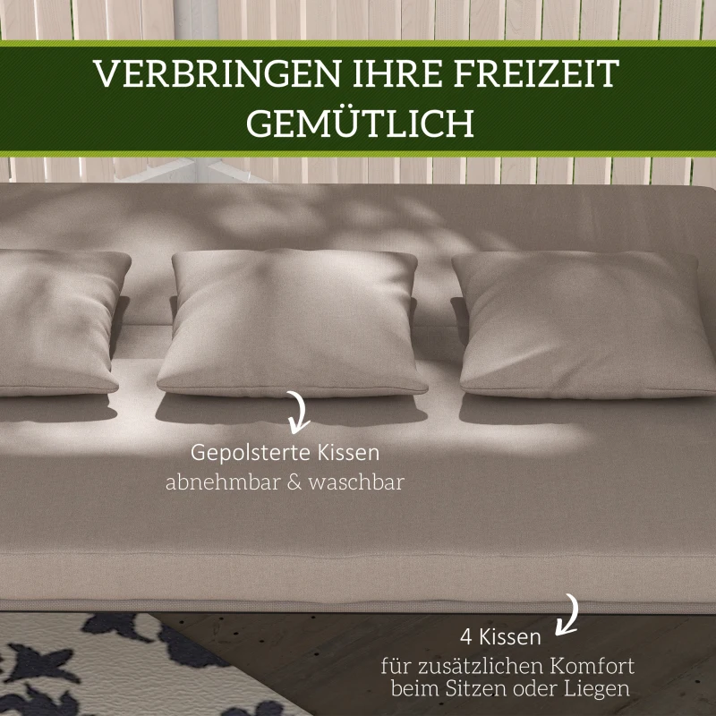 Outsunny 2 in 1 Hollywoodschaukel mit Liegefunktion, 3-Sitzer Gartenschaukel aus Stahl Schaukelbank 170x110x153cm, Hellbraun