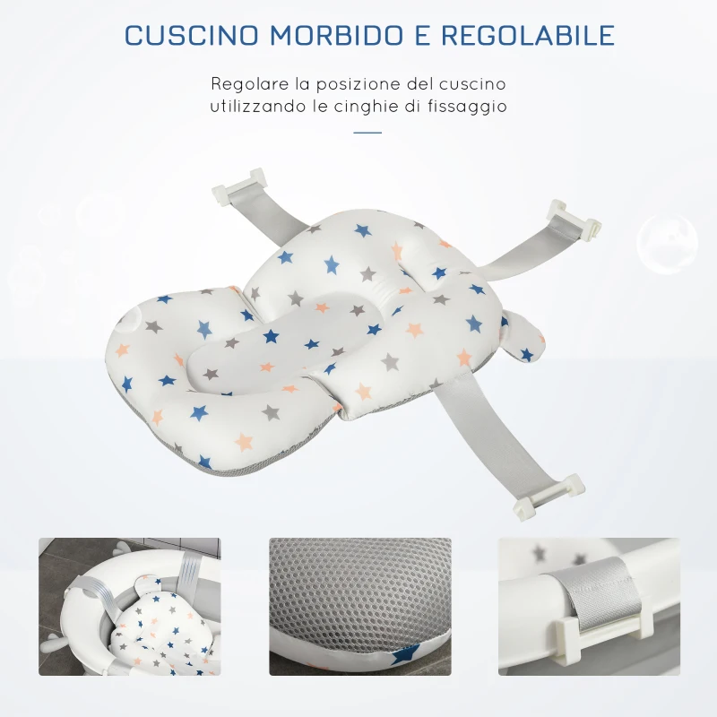 HOMCOM Vaschetta Bagnetto Pieghevole per Bambini 0-3 Anni con Indicatore di Temperatura e Cuscino, 81.5x50.5x23.5cm, Bianco