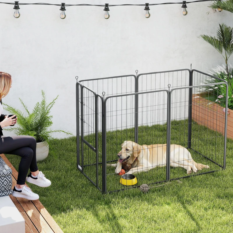 PawHut Six-Panel Dog Playpen with Door, for Large Dogs, Indoors, Outdoors, 100cm Tall, Black