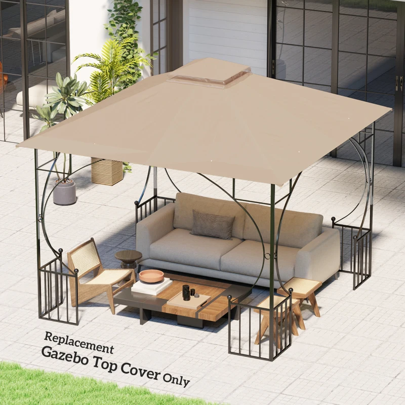 Outsunny 3x3(m) Replacement Gazebo Canopy, Double Tier Roof Top for Garden, Patio, Outdoor, Khaki (TOP ONLY)