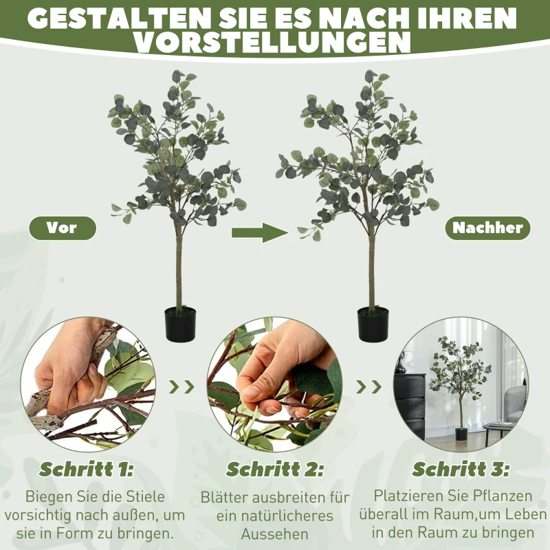HOMCOM Künstliche Pflanze, Kunstbaum, naturgetreu, Zementtopf, wartungsfrei, Grün