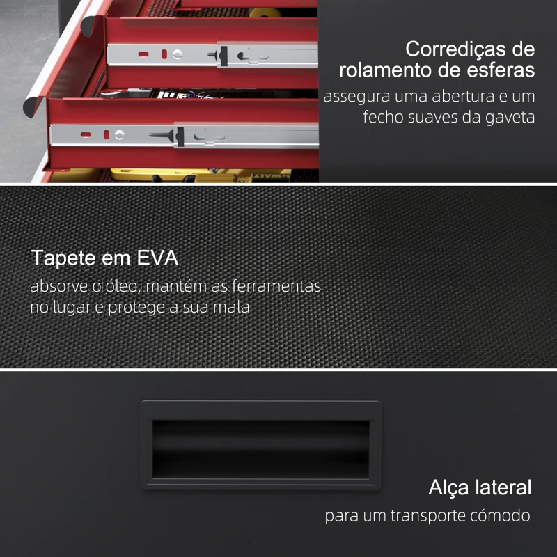 HOMCOM Carrinho de Ferramentas de Aço Carrinho para Oficina com Rodas Porta 5 Gavetas e Fechadura de Aço Preto e Vermelho