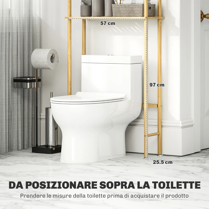HOMCOM Mobile Sopra WC a 3 Ripiani a Doghe Salvaspazio in Bambù, 63.5x25.5x181 cm, color Legno