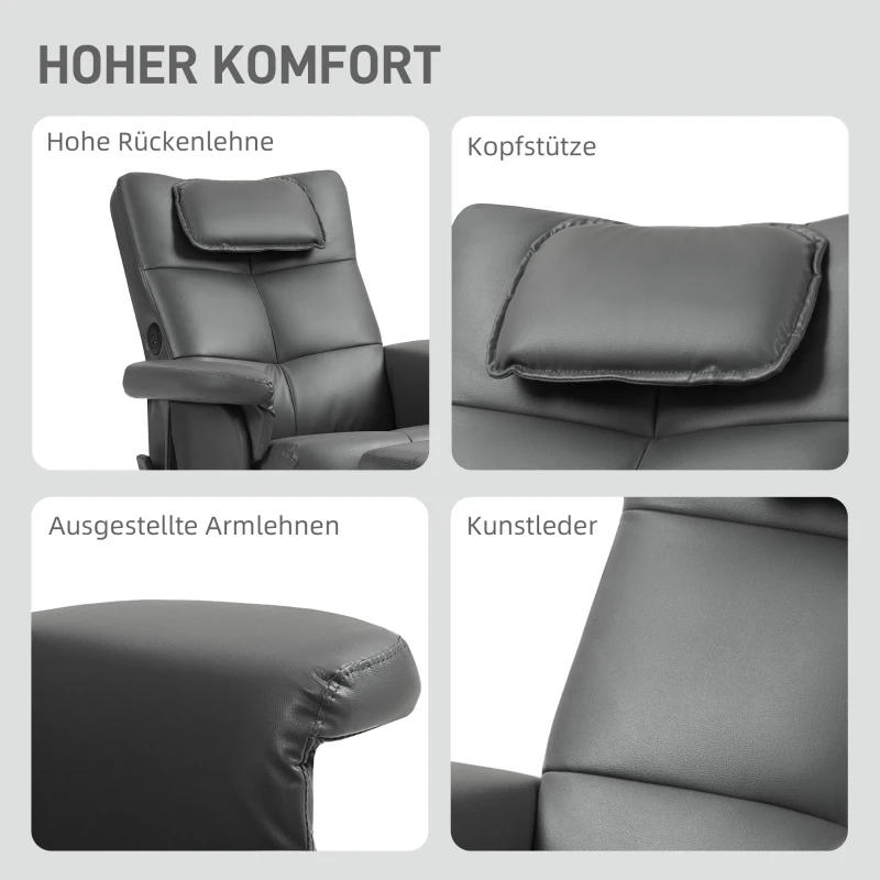 HOMCOM /Massagesessel mit Hocker, verstellbare Lehne, USB-Ladeport, Lederoptik, bis 150 kg, Dunkelgrau
