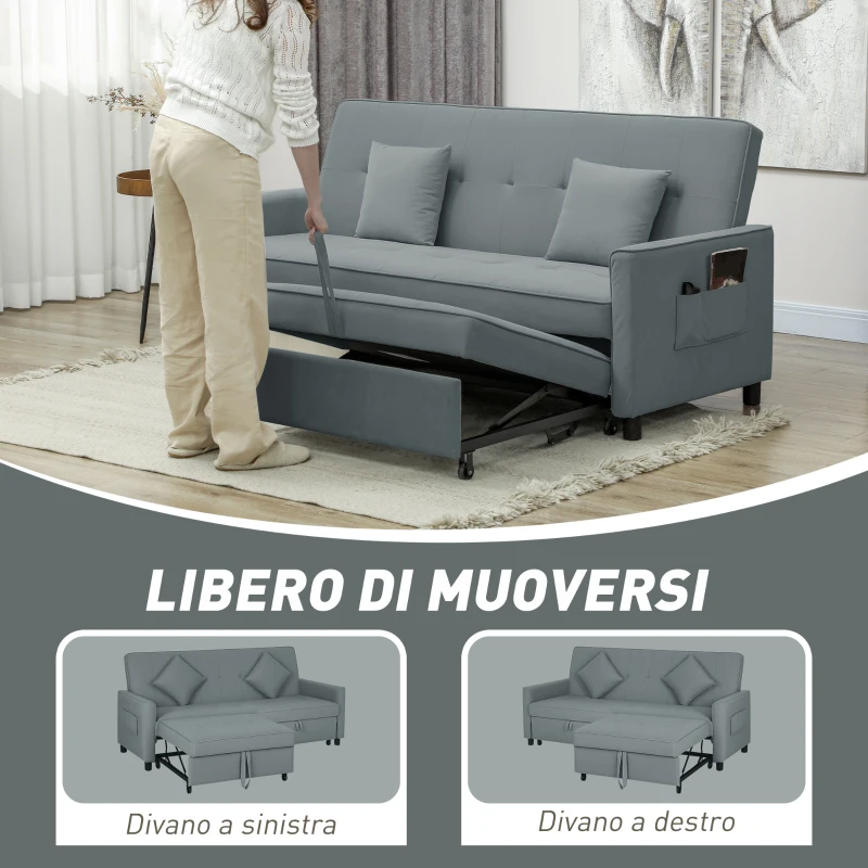 HOMCOM Divano Letto 3 Posti Clic Clac con Schienale Reclinabile e 2 Cuscini, 196x90x89 cm, Grigio