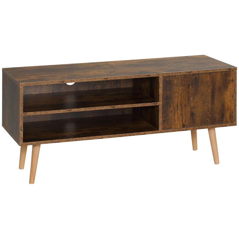 HOMCOM TV Stand Cabinet up to 55 Inches, TV Unit with Single Door and Open Shelves, Cable Holes for Living Room, Bedroom, Brown