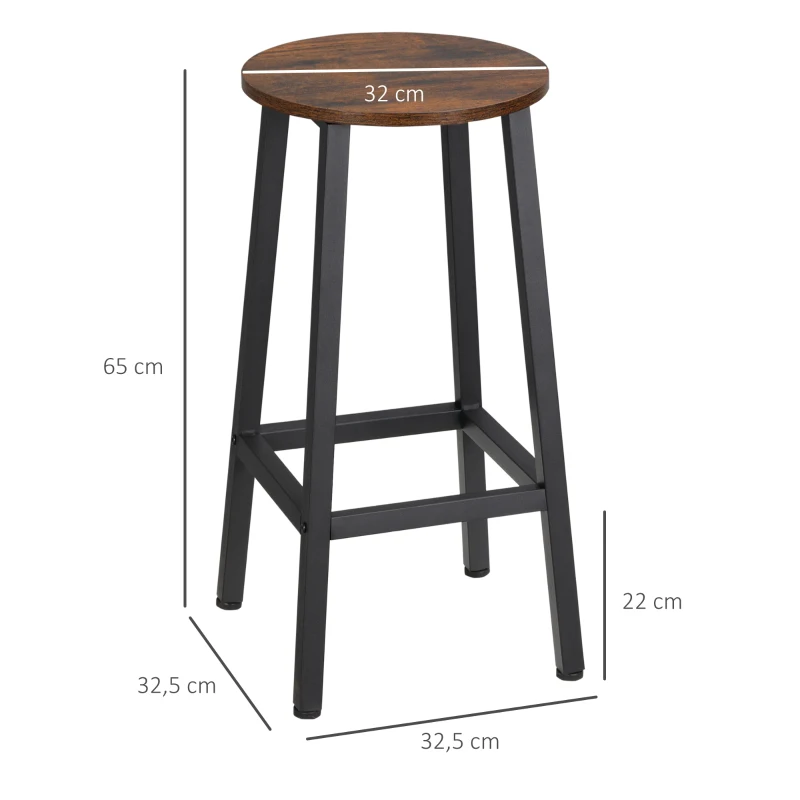 HOMCOM Conjunto de 4 Bancos Altos de Cozinha Bancos de Bar com Pés de Aço e Apoio para os Pés 32,5x32,5x65 cm Preto e Madeira