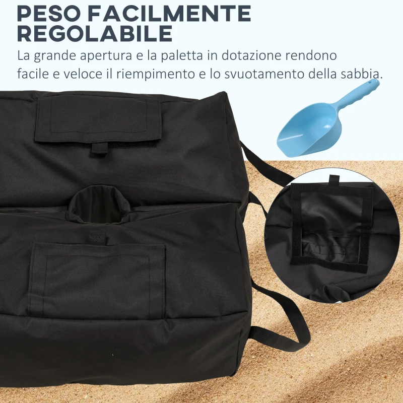 Outsunny Base per Ombrellone a Sacco Riempibile con 50 kg di Sabbia,  in Plastica e tessuto Oxford, 50x25x18 cm, Nero
