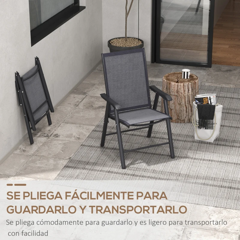 Outsunny Conjunto de 2 Sillas de Camping Plegables con Reposabrazos para Jardín Terraza Carga 110 kg 58x64x94 cm Gris Oscuro