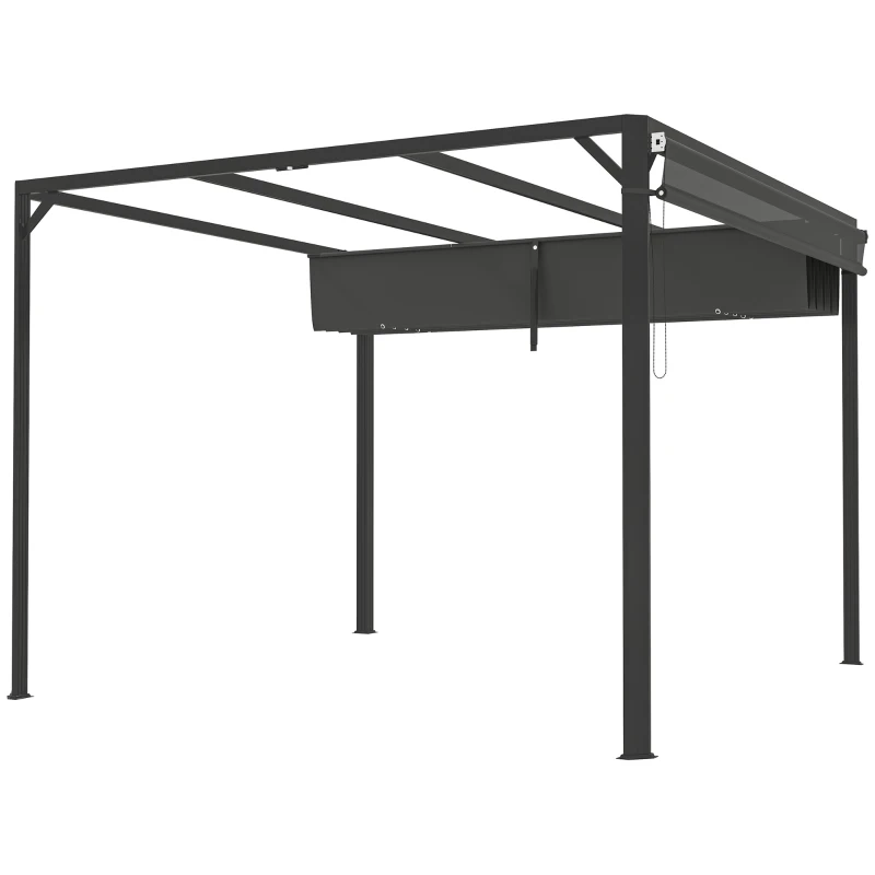 Outsunny 3 x 3m Aluminium Pergola, with Retractable Roof and Wall - Dark Grey