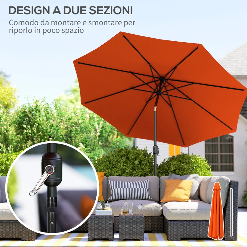 Outsunny 3 m Garden Parasol Umbrellas, Outdoor Sun Shade with 8 Ribs, Tilt and Crank Handle for Balcony, Bench, Garden, Orange
