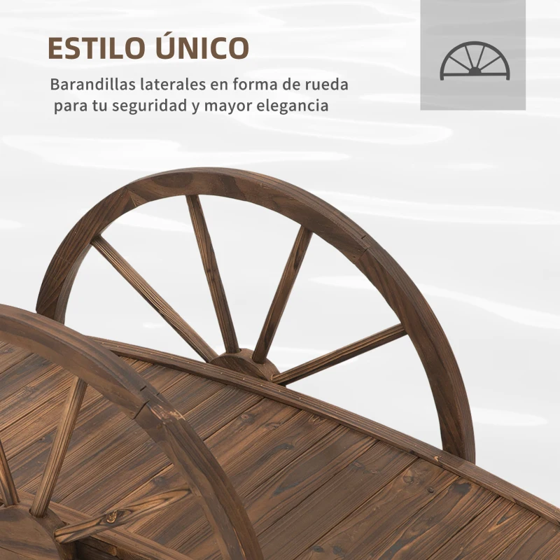 Outsunny Puente de Jardín de Madera 100x50x37 cm con Barandillas Puente de Arco para Decoración Patio Carga 150 kg Carbonizado