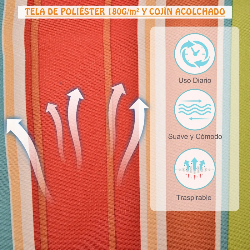 Outsunny Silla Colgante Estampado Rayas Hamaca con Cojín Reposacabezas para Interior Exterior 100x106 cm Carga Máx. 100 kg