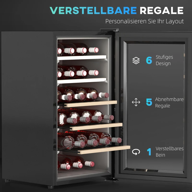 HOMCOM Wijnkoelkast voor 41 Flessen, 91 Liter Capaciteit, Drankenkoelkast met LED-Display en Touchscreen, Zwart(m-7)
