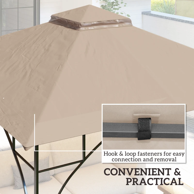Outsunny 3x3(m) Replacement Gazebo Canopy, Double Tier Roof Top for Garden, Patio, Outdoor, Khaki (TOP ONLY)