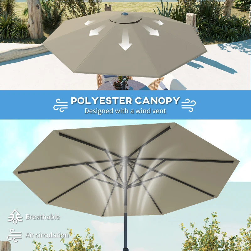 Outsunny 2.6M Garden Parasol Umbrella with Tilt and Crank, Outdoor Sun Parasol Sunshade Shelter with Aluminium Frame, Light Grey