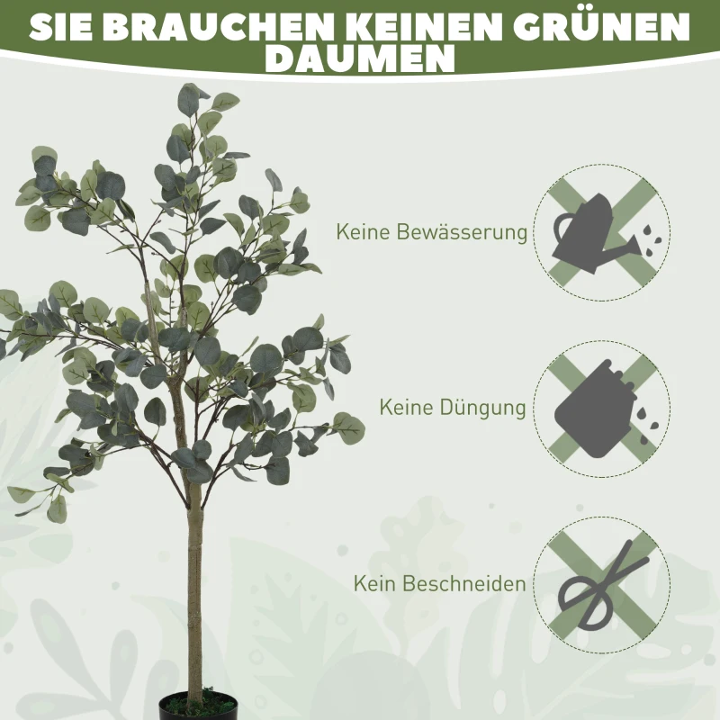 HOMCOM Künstliche Pflanze, Kunstbaum, naturgetreu, Zementtopf, wartungsfrei, Grün