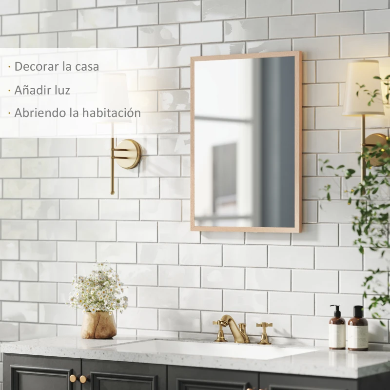 HOMCOM Espejo de Baño 50x70 cm Espejo de Pared Decorativo para Salón Entrada Pasillo Horizontal o Vertical Natural