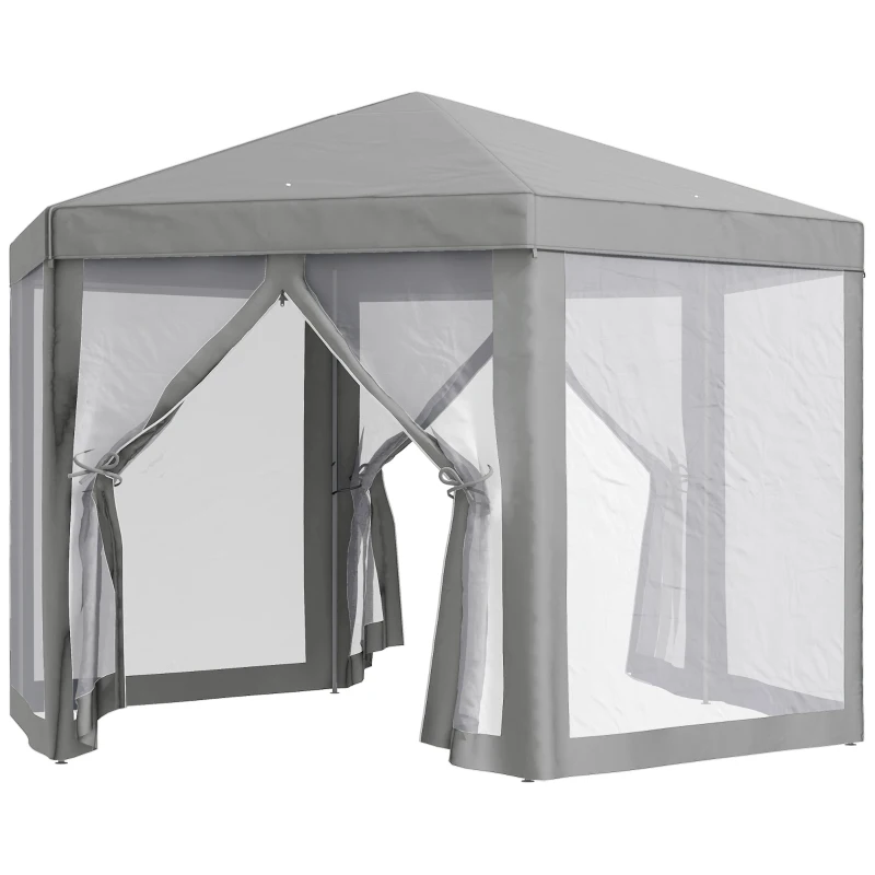 Outsunny Gazebo da Giardino Esagonale con Doppio Ingresso, in Metallo e Poliestere, 3.9x3.9x2.5 m, Grigio
