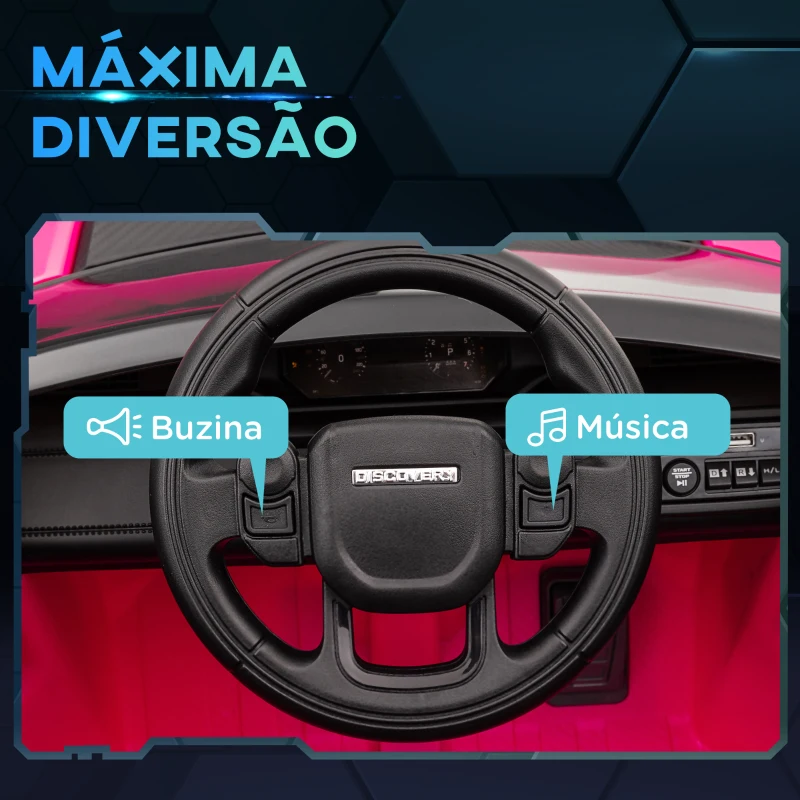 AIYAPLAY Carro Elétrico para Crianças com Licença Land Rover Discovery Sport Bateria 12V Faróis Buzina e Música 106x65,5x51 cm Rosa