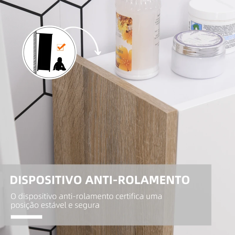 HOMCOM Armário de Armazenamento de 2 Portas Móvel Auxiliar de Casa de Banho Multiuso com 2 Prateleiras para Cozinha Sala de Estar Dormitório 60x25x90cm Acabado em Branco Brilhante