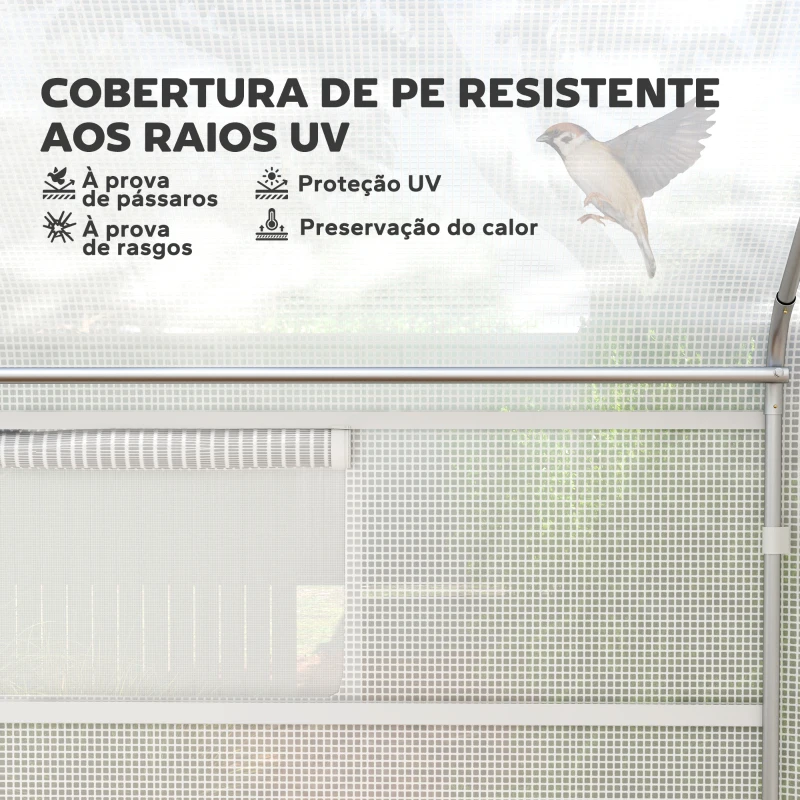 Outsunny Estufa tipo Túnel 4x3x2 m Estufa de Exterior com 2 Janelas Cobertura PE Anti UV e 1 Porta de Enrolar Branco