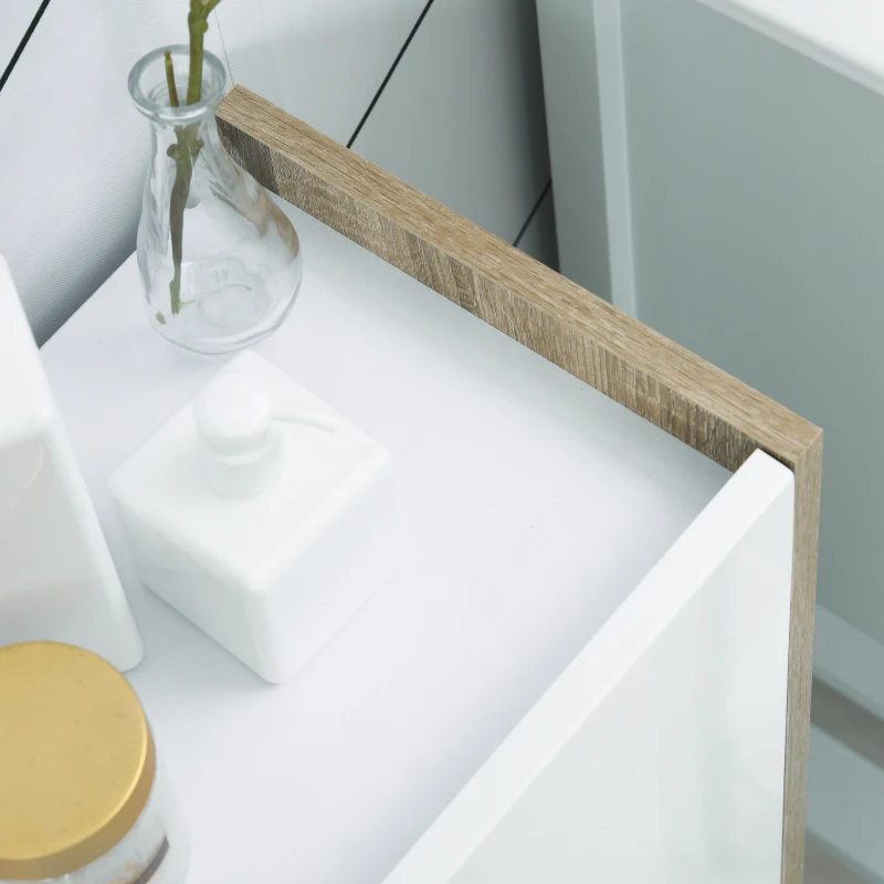 HOMCOM Armário de Armazenamento de 2 Portas Móvel Auxiliar de Casa de Banho Multiuso com 2 Prateleiras para Cozinha Sala de Estar Dormitório 60x25x90cm Acabado em Branco Brilhante