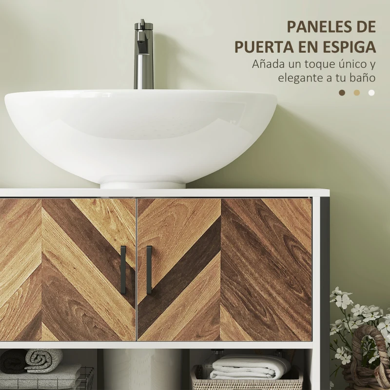HOMCOM Mueble bajo Lavabo con 2 Puertas y Compartimento Abierto para Lavabo con o sin Pedestal 80x40x60 cm Crema y Nogal