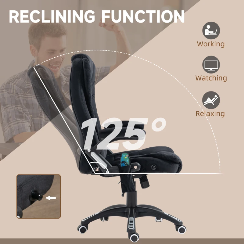 Vinsetto Fotel biurowy z funkcją masażu i podgrzewania, ergonomiczny, regulacja wysokości, czarny