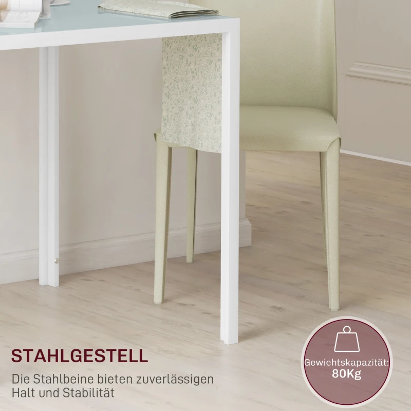 HOMCOM Quadratischer Esstisch für 4 Personen, Tischplatte aus Hartglas, für Küche und Esszimmer, 75 x 75 x 75 cm, Weiß