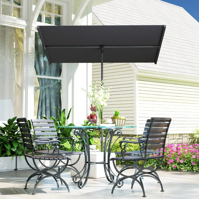 Outsunny Ombrellone per Esterni 1.5x2 m Girevole a 180°, in Poliestere e Alluminio, 150x205x120-215 cm, Grigio Scuro