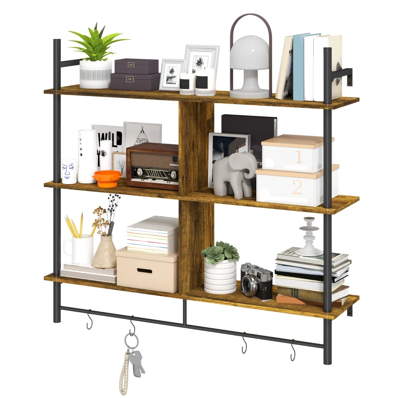 HOMCOM Three-Tier Floating Shelf - Brown/Black