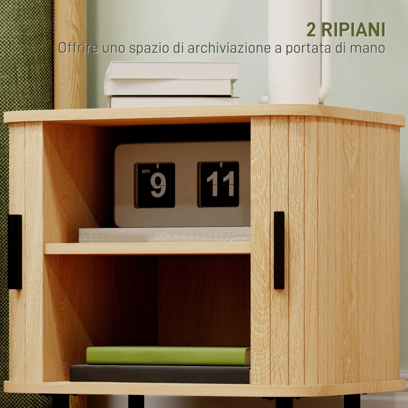 HOMCOM Set 2 Comodini in stile Nordico con Ripiano a 2 Livelli, in Legno e Acciaio, 48x40x48 cm, Nero e Rovere