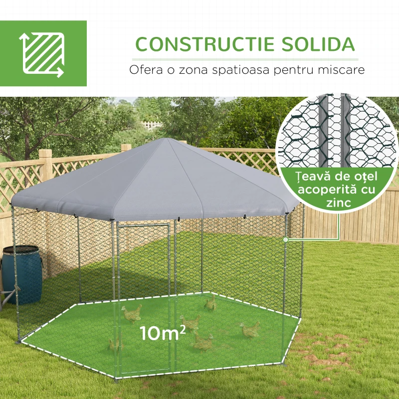 PawHut Cotet pentru Gaini 4x3,5x2,6m, Argintiu(m-6)