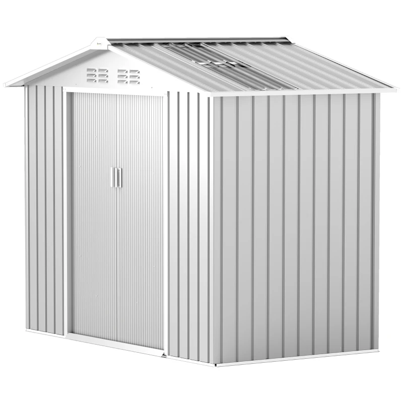 Outsunny Caseta de Jardín 213x130x185 cm con Puertas Correderas y Claraboya para Almacenamiento de Herramientas Gris Plata