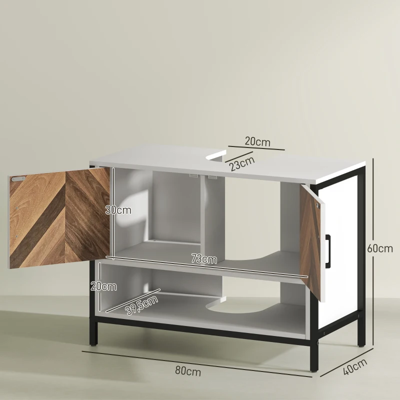 HOMCOM Mueble bajo Lavabo con 2 Puertas y Compartimento Abierto para Lavabo con o sin Pedestal 80x40x60 cm Crema y Nogal