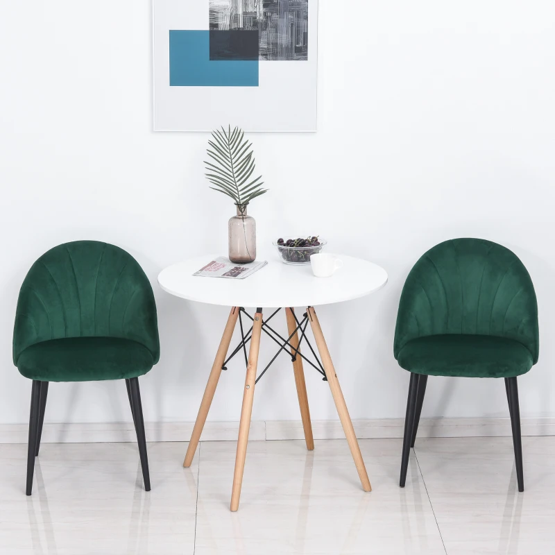 HOMCOM Lot de 2 chaises de Salle à Manger Chaise de Cuisine Velours Pieds métal vert dim. 52L x 54l x 79H cm