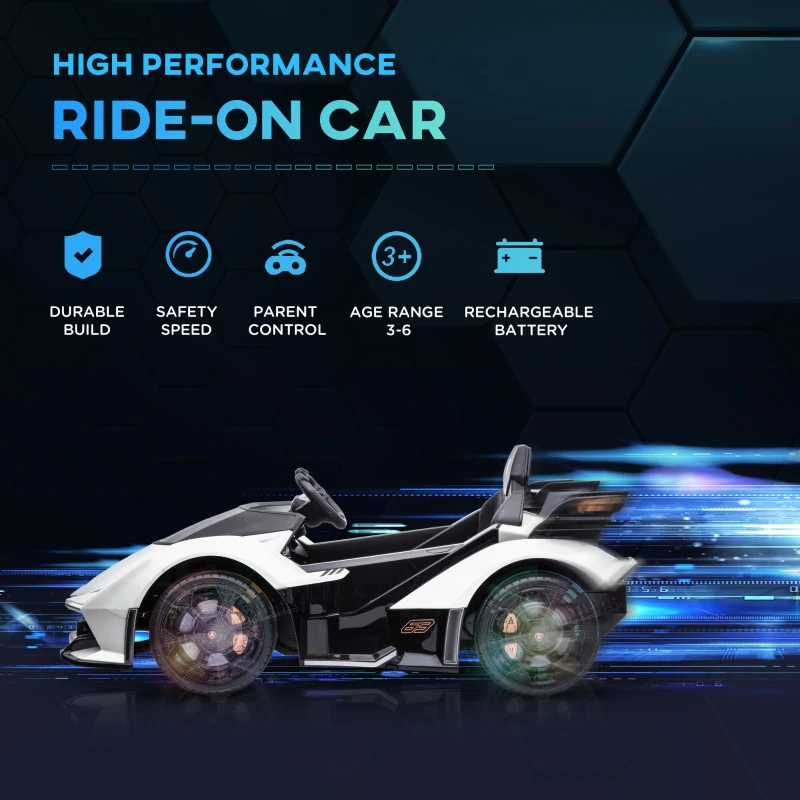 HOMCOM Masina Electrica pentru Copii, Lamborghini, Alb