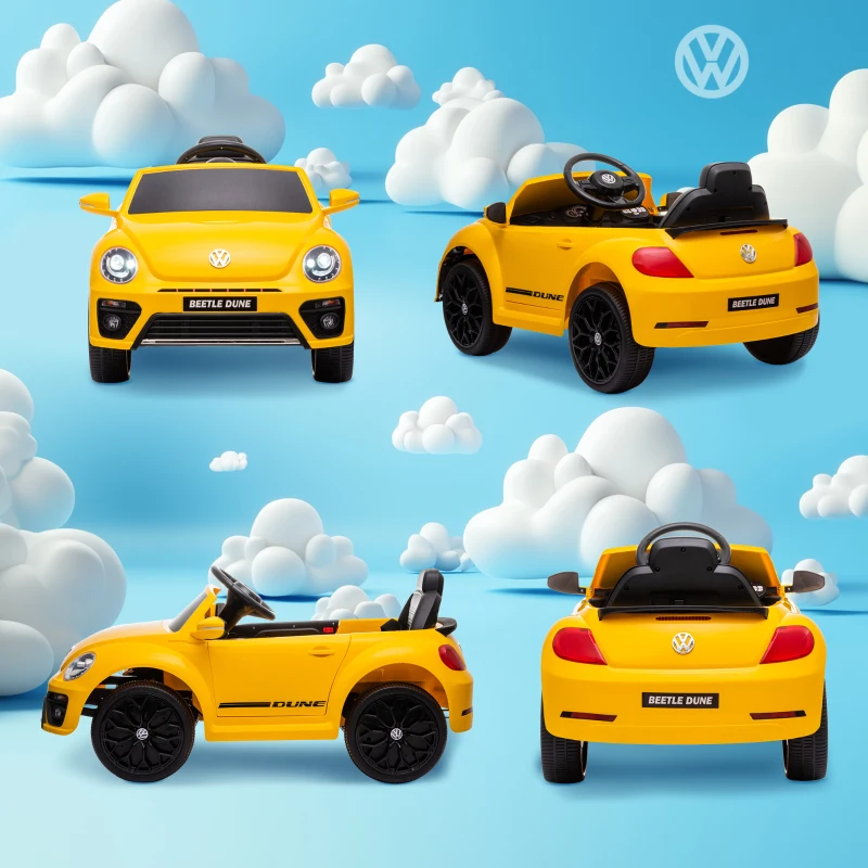 AIYAPLAY Carro Elétrico para Crianças Carro Elétrico Infantil Volkswagen Beetle com Bateria 12V Faróis Buzina e Música 97x56,5x46 cm Amarelo