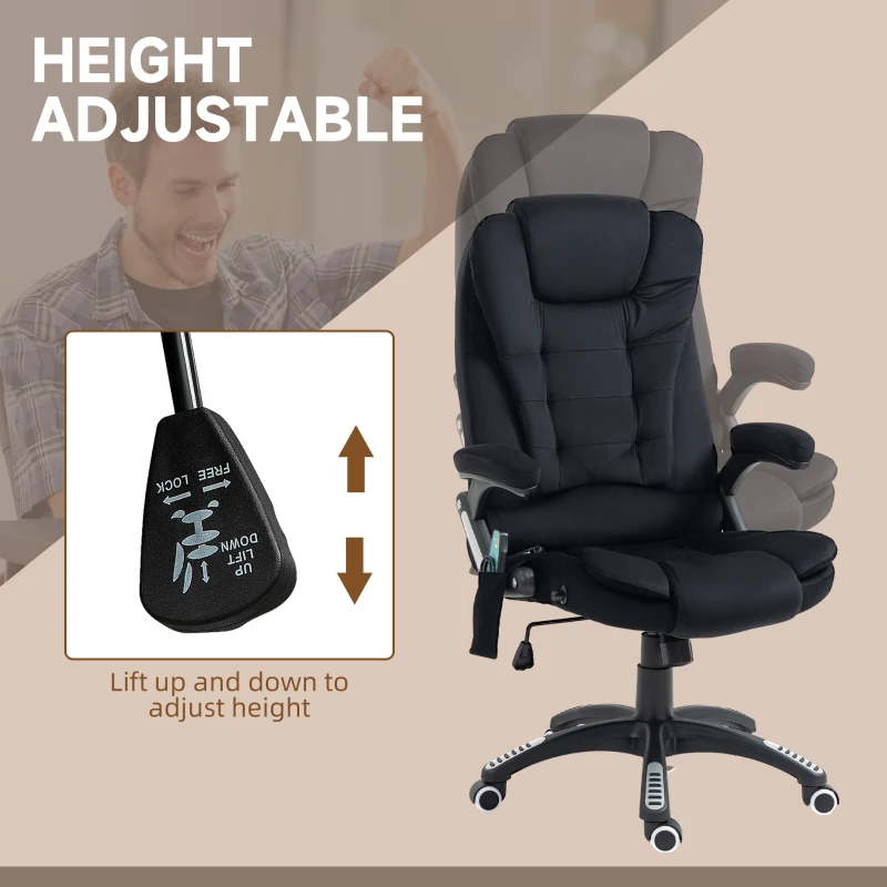 Vinsetto Fotel biurowy z funkcją masażu i podgrzewania, ergonomiczny, regulacja wysokości, czarny